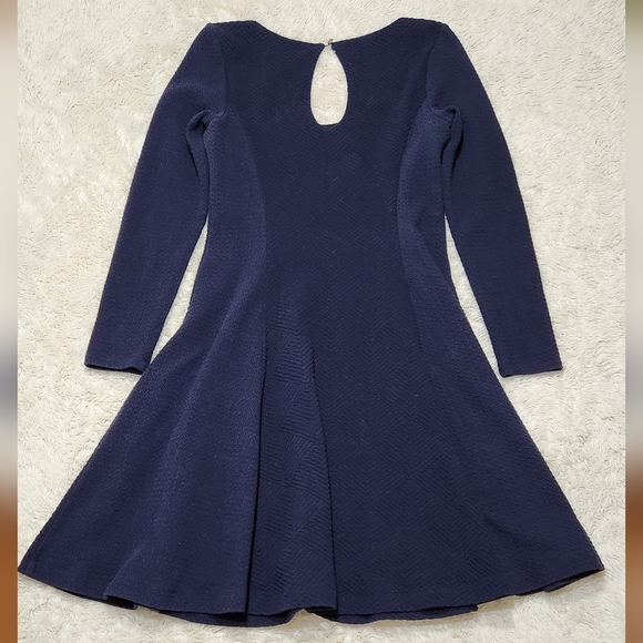 Anthropologie Maeve Sasha Navy Fit and Flare Textured Long Sleeve Dress Sz Large - Picture 5 of 12